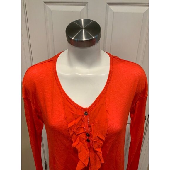 We The Free Orange "Love Star Tee" Ruffle Front Shirt, Size XS, NWT! - Picture 2 of 7